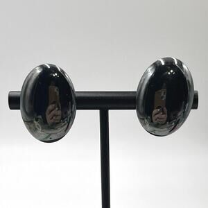 Margo Morrison Shiny Black Smooth Cabochon Hematite Sterling Silver Clip Earring